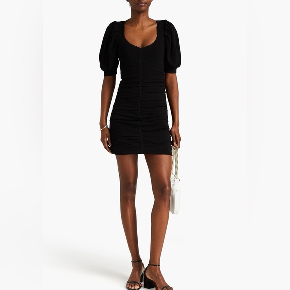 SANDRO NWT Poitou Ruched Knit Short Sleeve Black Mini Dress Size FR36/US‎ 4 $490 - Picture 1 of 15